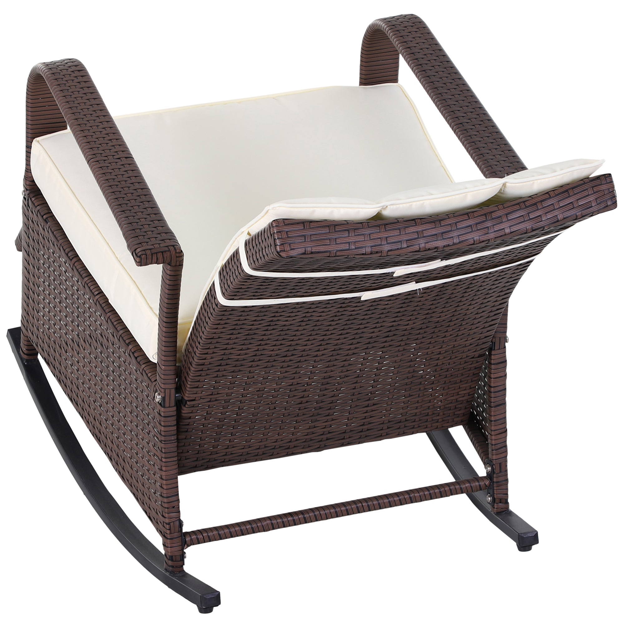 PE Rattan Rocking Recliner with Footrest, Beige