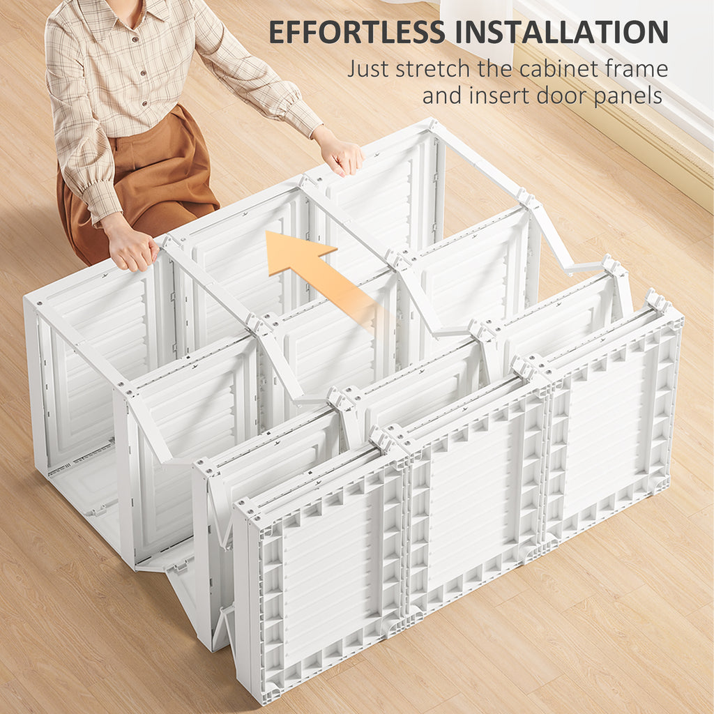 Portable Wardrobe Closet, Folding Clothes Storage Organizer with 8 Cube Compartments, 2 Hanging Rods, 11 Magnet Doors, White