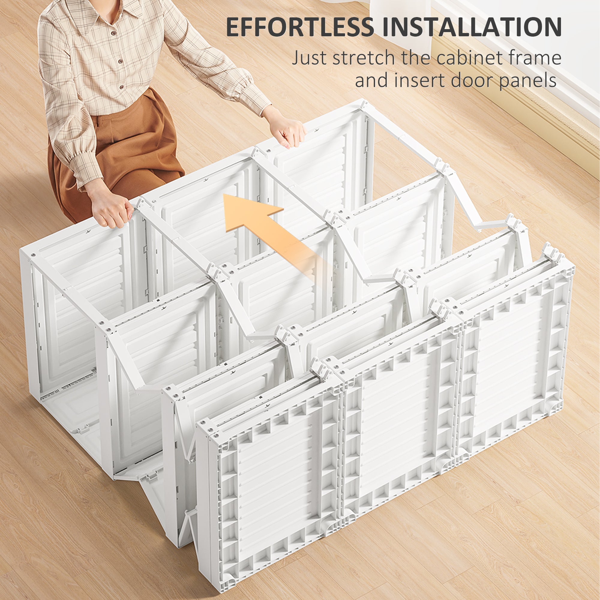 Portable Wardrobe Closet, Folding Clothes Storage Organizer with 8 Cube Compartments, 2 Hanging Rods, 11 Magnet Doors, White