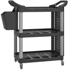 3-Tier Rolling Tool Cart, 200 LBS Capacity Plastic Utility Cart with Side Shelf and Bucket, Black and Light Gray