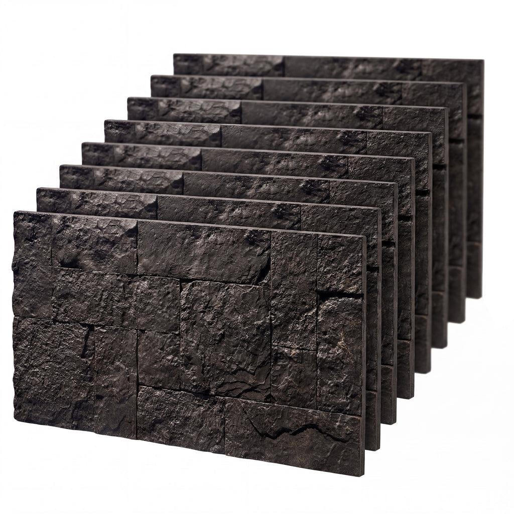 8-Pack 3D Faux Stone Wall Panels, Lightweight Polyurethane Panels for Interior and Exterior Accent Walls, Black