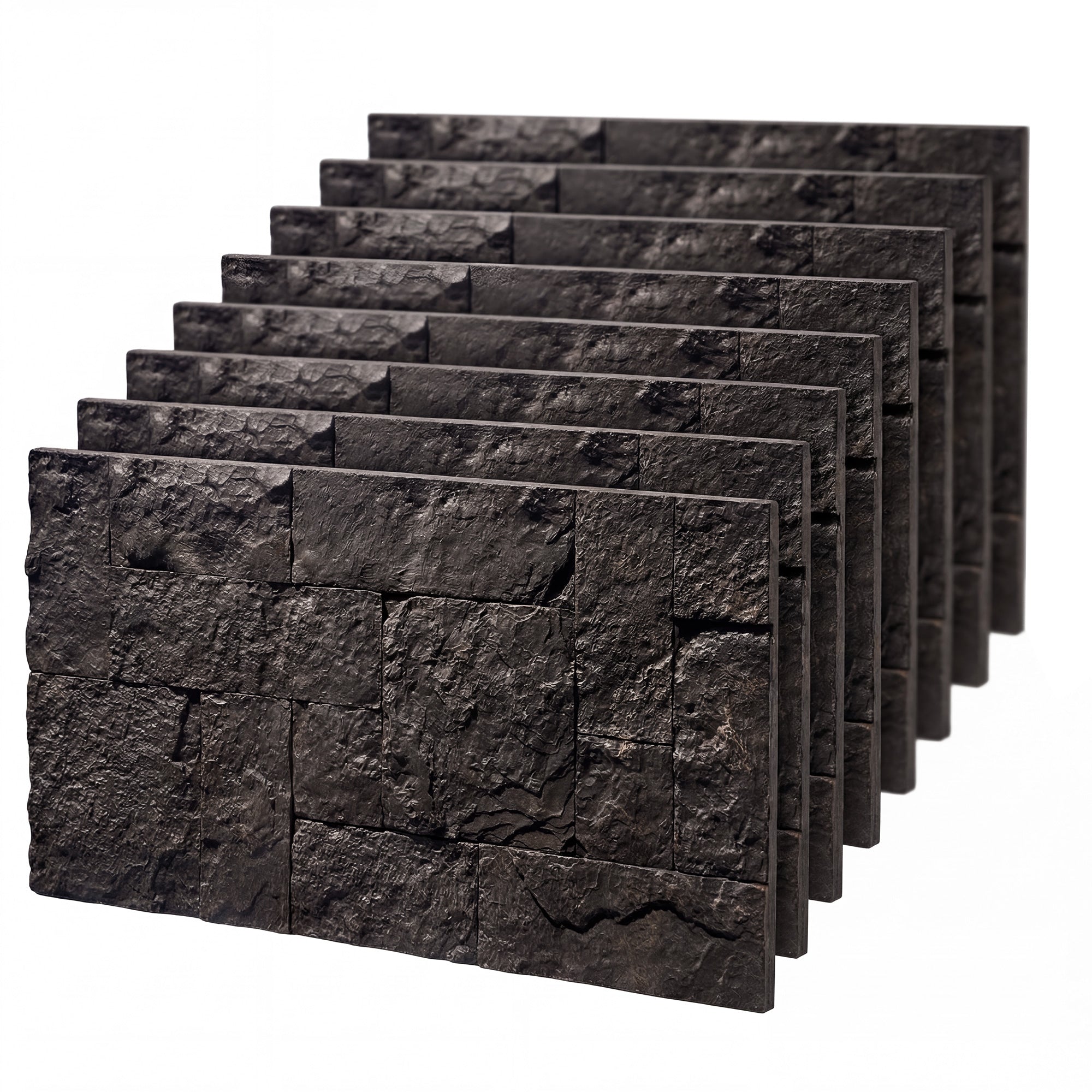 8-Pack 3D Faux Stone Wall Panels, Lightweight Polyurethane Panels for Interior and Exterior Accent Walls, Black