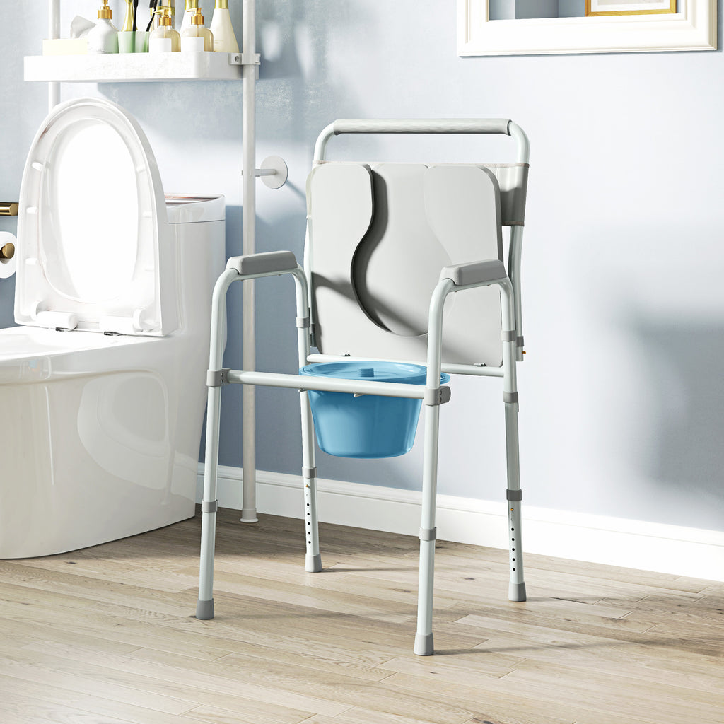 Bedside Commode Chair for Seniors, Adults, Handicap, Raised Toilet Seat with Arm, Adjustable Height, 331 lbs, Gray