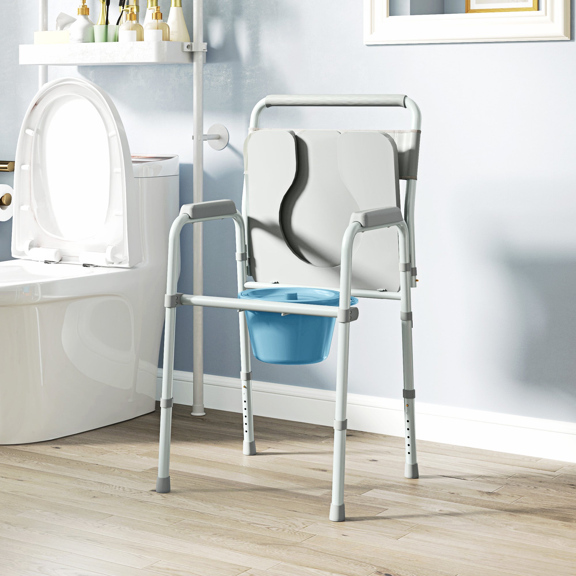 Bedside Commode Chair for Seniors, Adults, Handicap, Raised Toilet Seat with Arm, Adjustable Height, 331 lbs, Gray