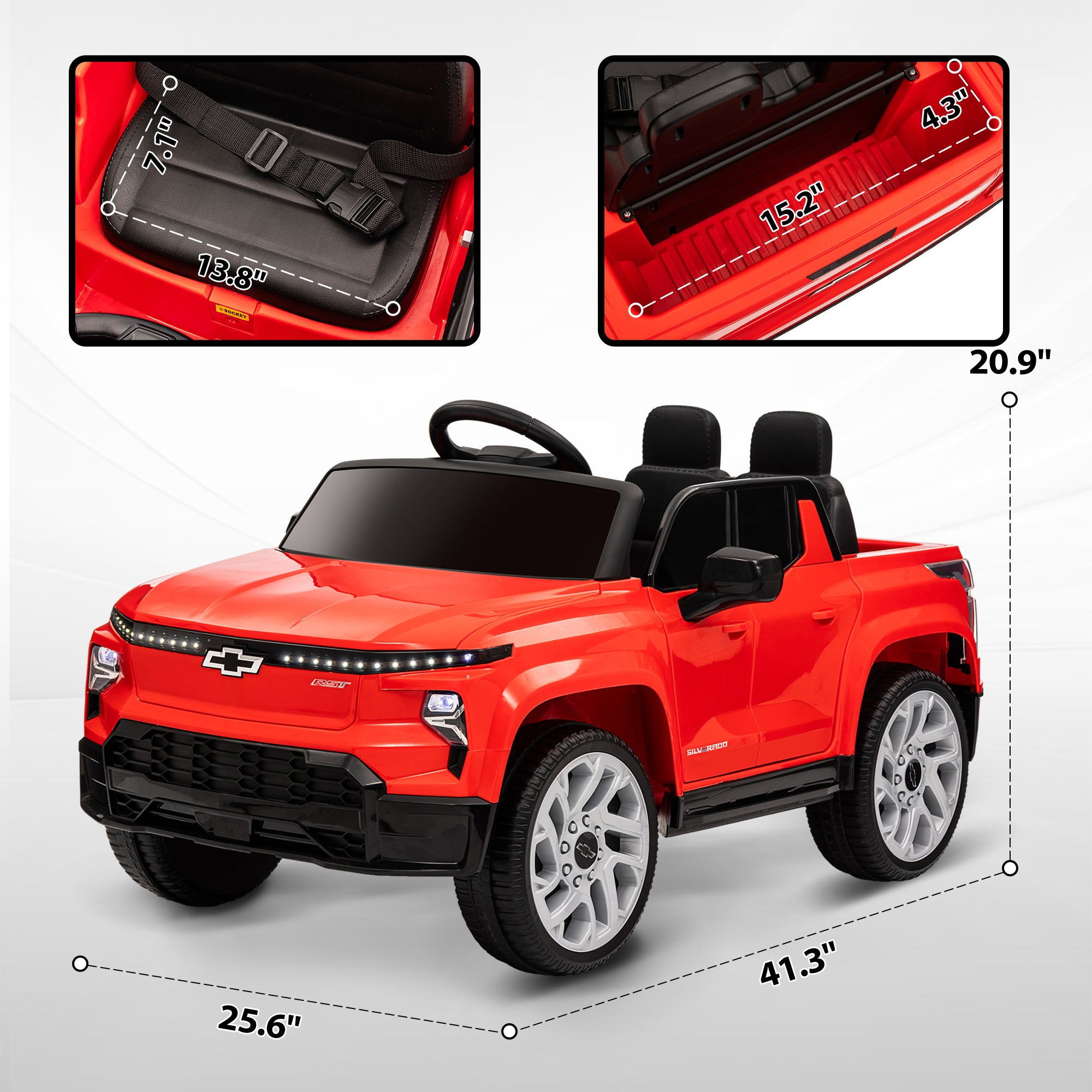 12V Silverado EV RST Licensed Kids Electric Car with Parent Remote Control, Spring Suspension, Red