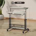 Adjustable Standing Desk with Power Outlets, Stand Up Desk with Tiltable Tabletop, Wheels, Shelf, for Home Office, Oak