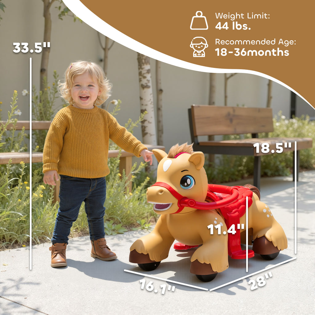 Ride On Horse Toy, 12V Battery Powered Ride on Toy with Carrot Toy, Comb and Sound, Electric Rocking Horse for Toddlers