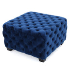 Velvet Ottoman with Cushioned Top, Sturdy Frame, and Space-Saving Design, 29" L x 29" W x 18.25" H, Navy Blue