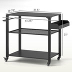 3-Tier Outdoor Grill Cart with Storage Racks, Side Handle, Movable Pizza Oven Table on Wheels