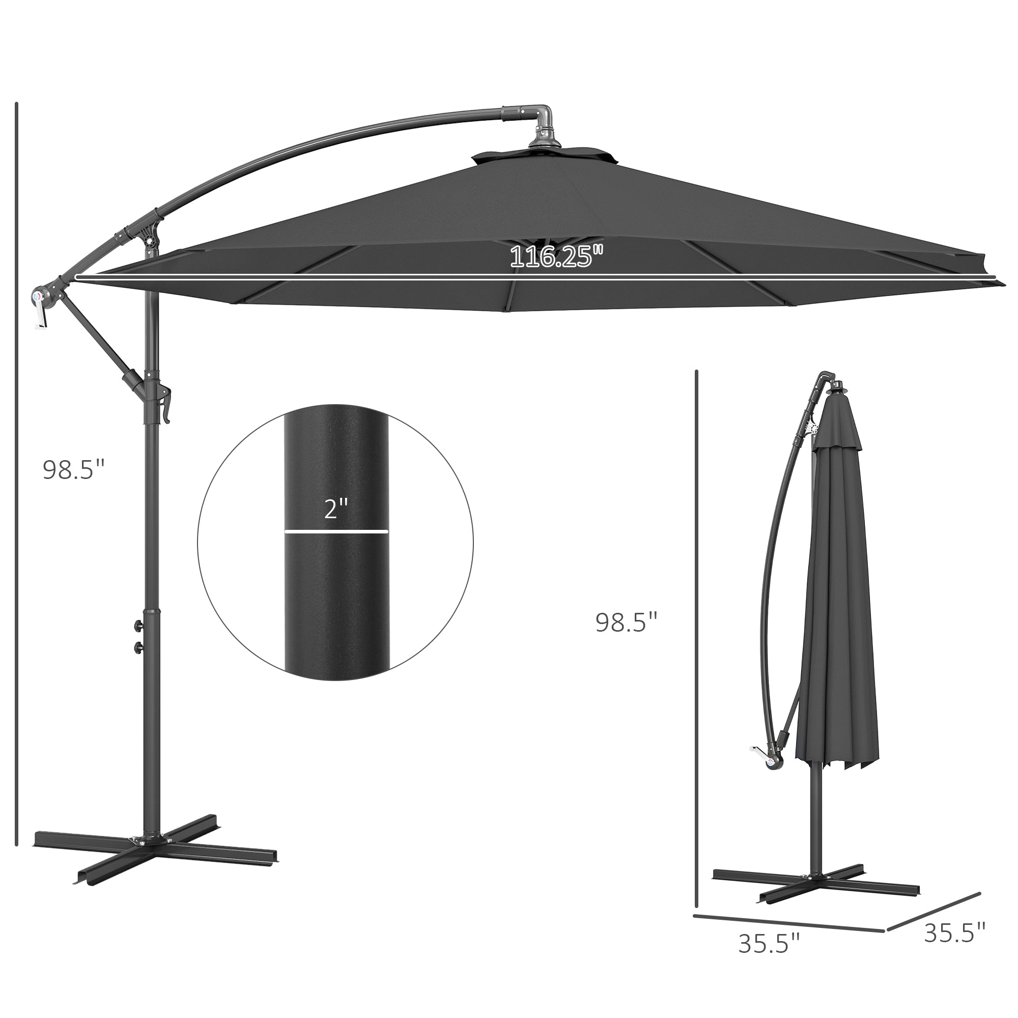 10' Cantilever Tilt Offset Patio Umbrella w/ UV & Water Safe Material & Cross Base (Weight Not Included), Gray