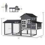 84" Wooden Chicken Coop, Hen House Outdoor with Run Nesting Box, Asphalt Roof, Removable Tray, Ramp, Poultry Cage for 2-3 Chickens, Gray