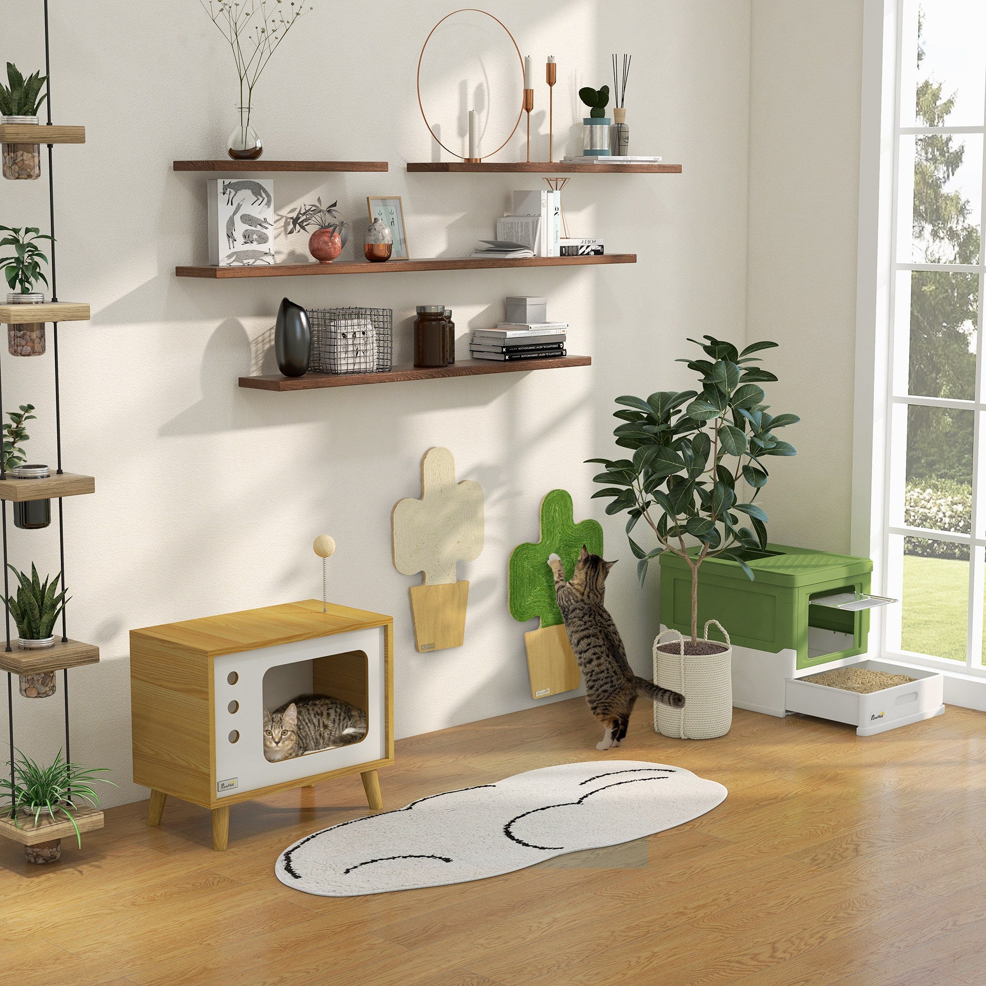 Fully Enclosed Cat Litter Box with Front Entry, Top Exit, Yellowish Green