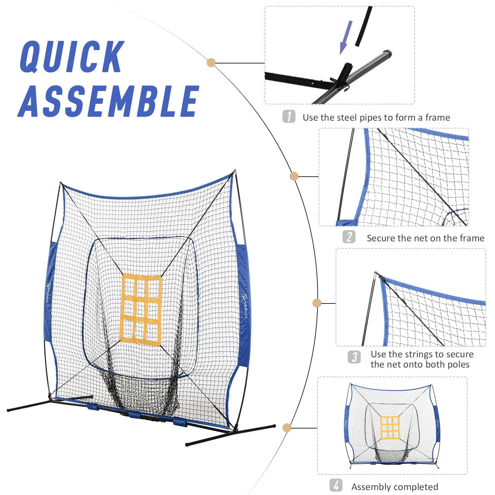 Baseball Practice Net Set with 7.5x7ft Catcher Net, Ball Caddy and Batting Tee, Portable Pitching Net with Carry Bag for Hitting, Pitching, Batting, Catching, Blue
