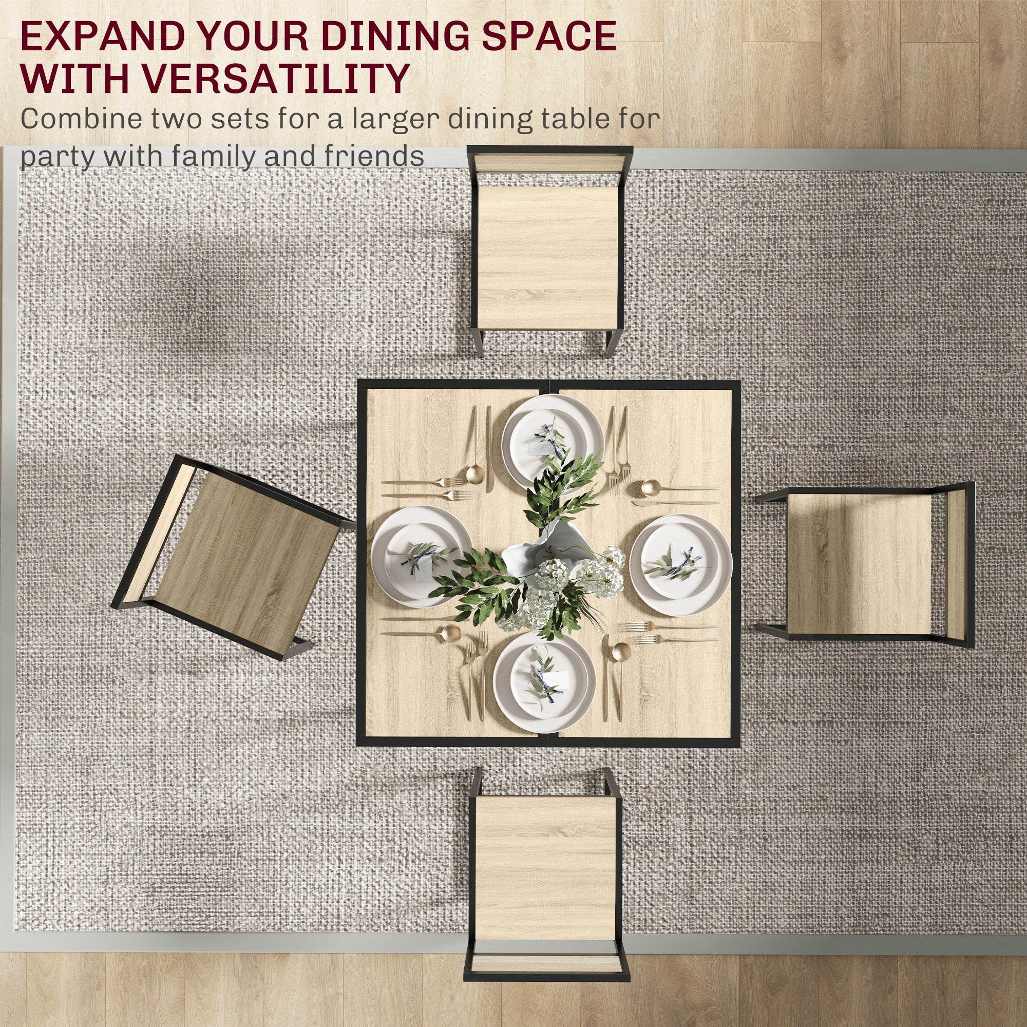 3-Piece Dining Room Set, Industrial Kitchen Table Set with Rectangular Table and 2 Dining Chairs, Oak