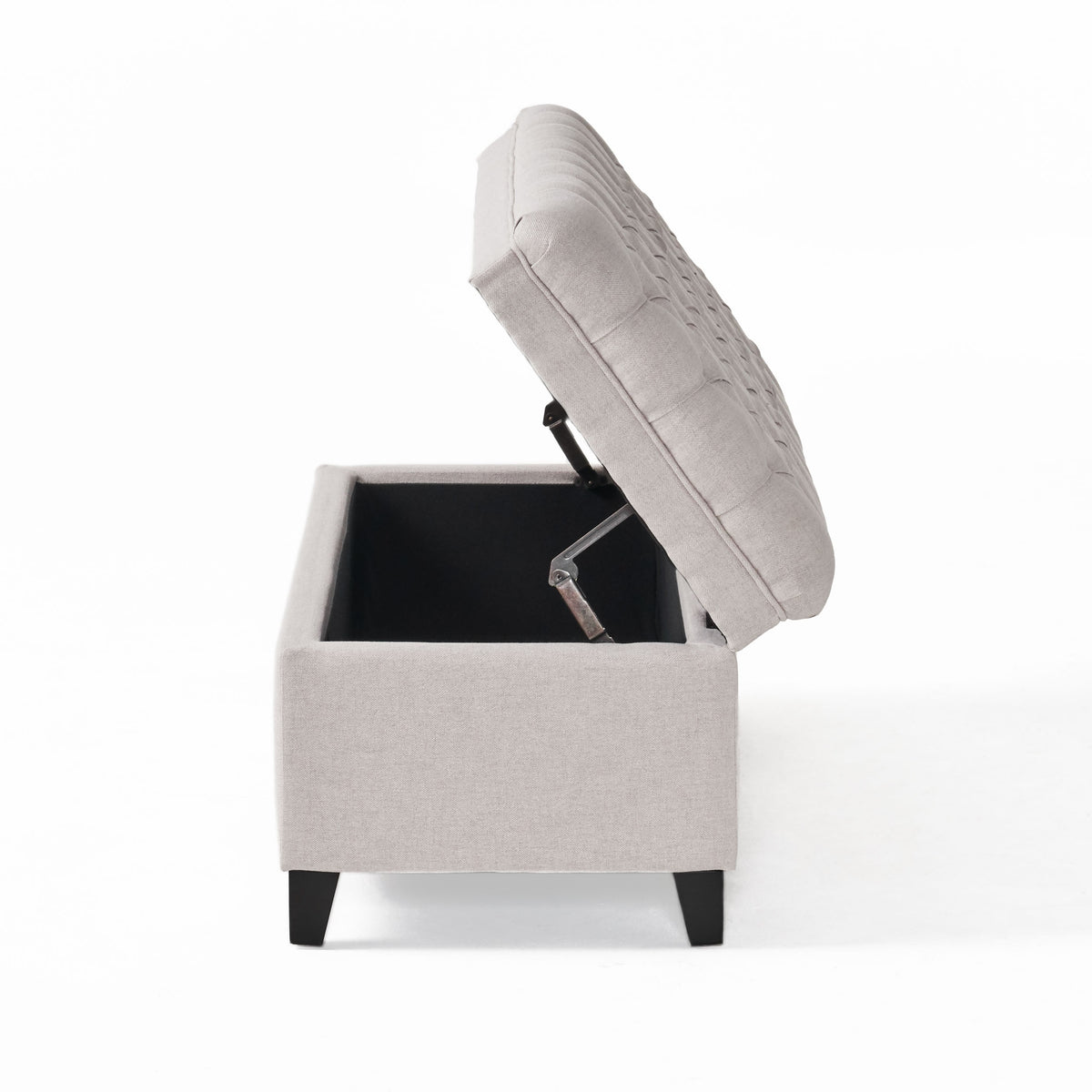 Storage Ottoman with Birch Legs, Hand-Tufted Fabric, 50" L x 20.5" W x 18.25" H, Spot Clean, Light Gray
