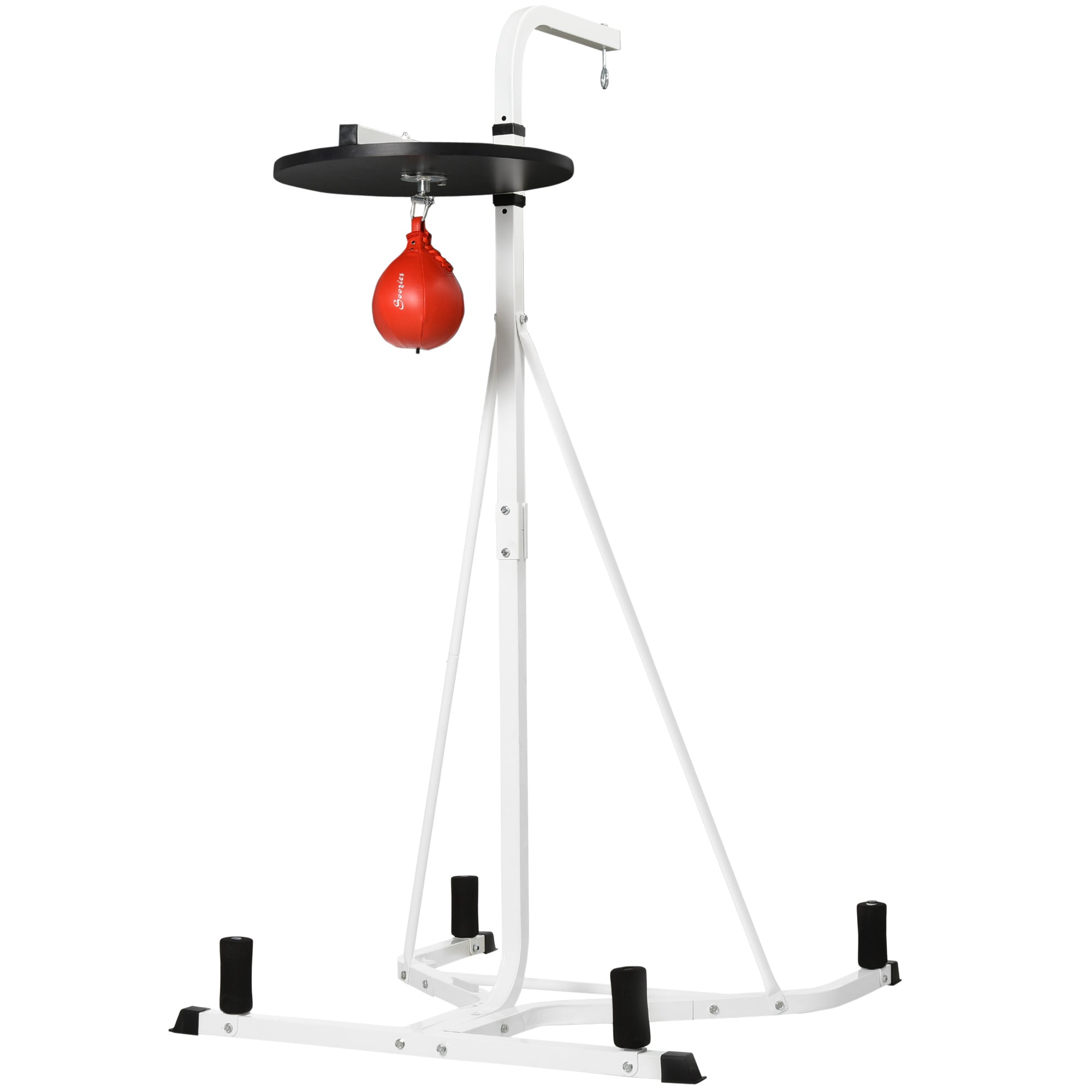 2-in-1 Punching Bag Stand, Adjustable Height Heavy Bag Stand with Weighted Base and Speed Bag for Home, White