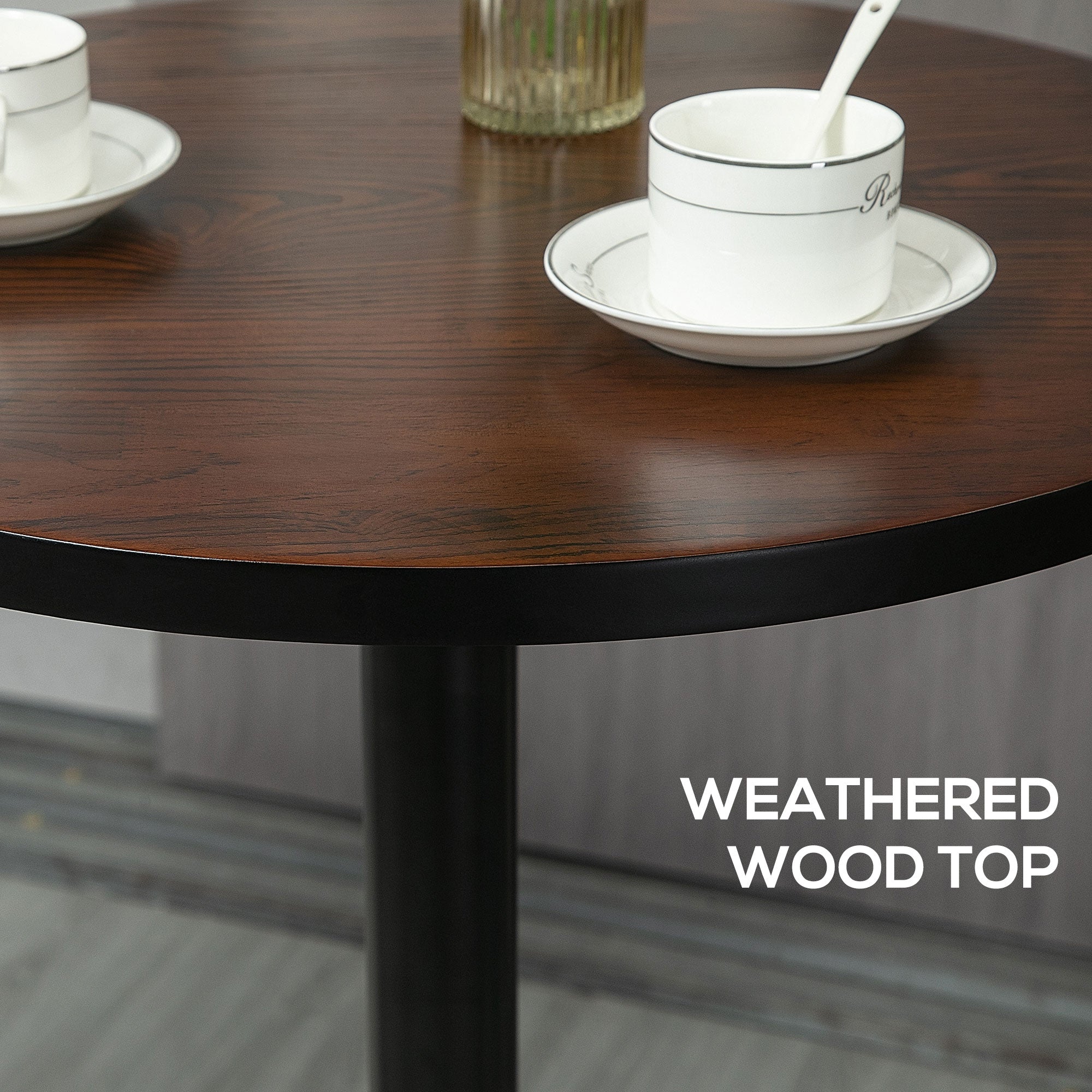 41" H Bar Height Round Bar Table, Rustic Industrial Pub Table, Elm Wood Top Bistro Table with Metal Base