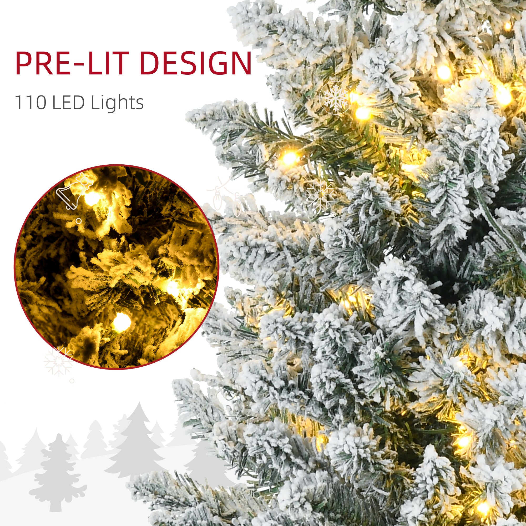 5ft Pencil Christmas Tree, Slim Artificial Christmas Tree with Realistic Branches and Warm White LED Lights, Green