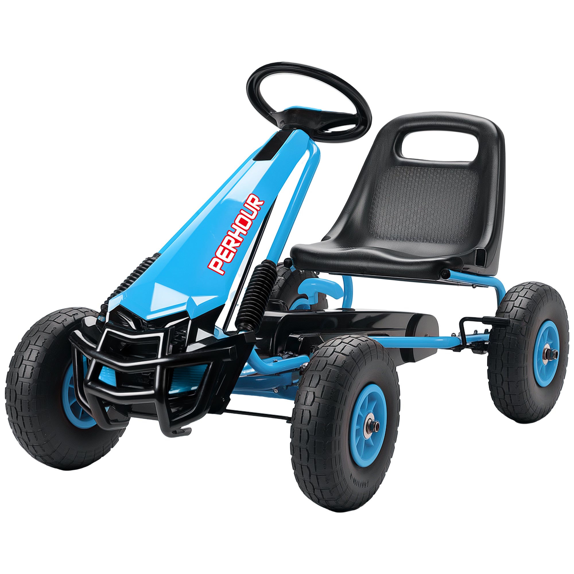 Kids Go Kart, Pedal Car with Adjustable Seat, EVA Wheels, Brake, for Boys & Girls Aged 3-8 Years Old, Blue