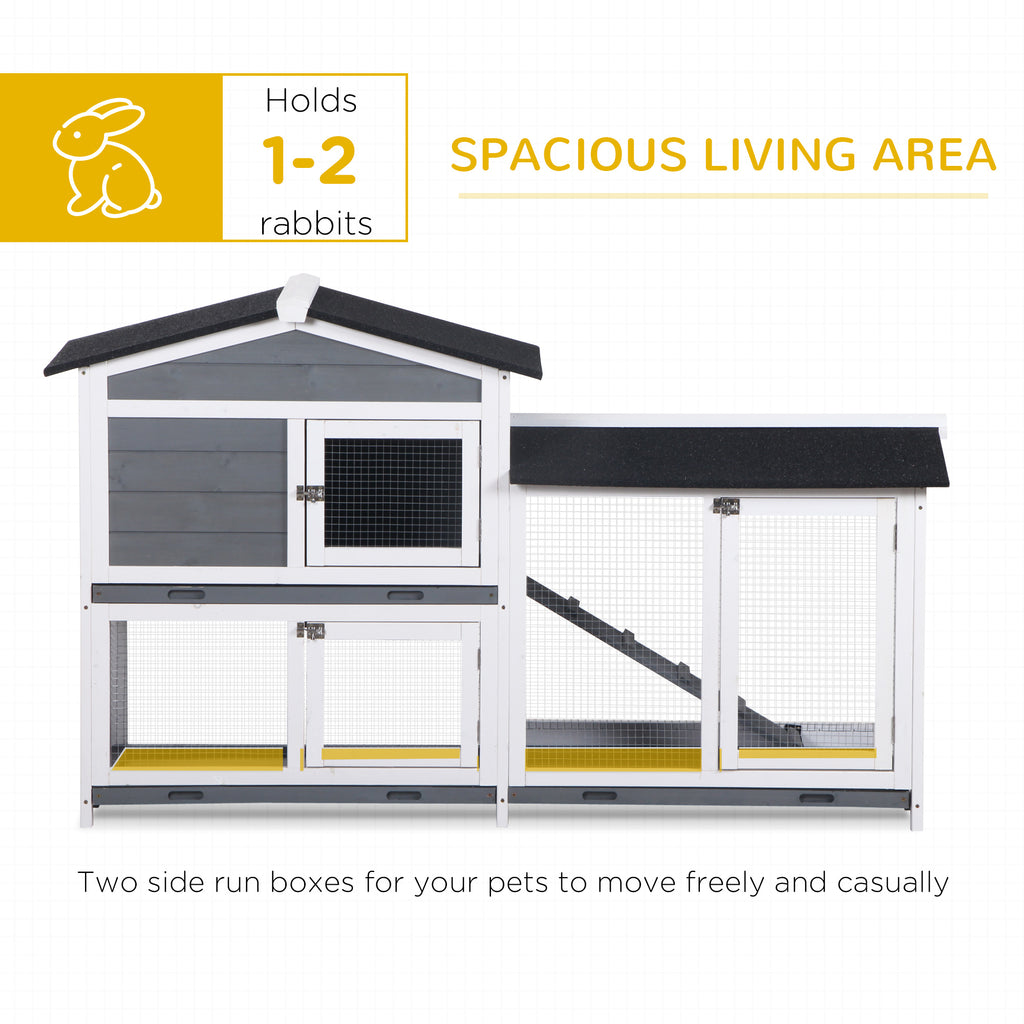 2-tier Indoor Rabbit Enclosure, Wood Hutch Backyard Small Animal House Ramp Outdoor Run Enclosed