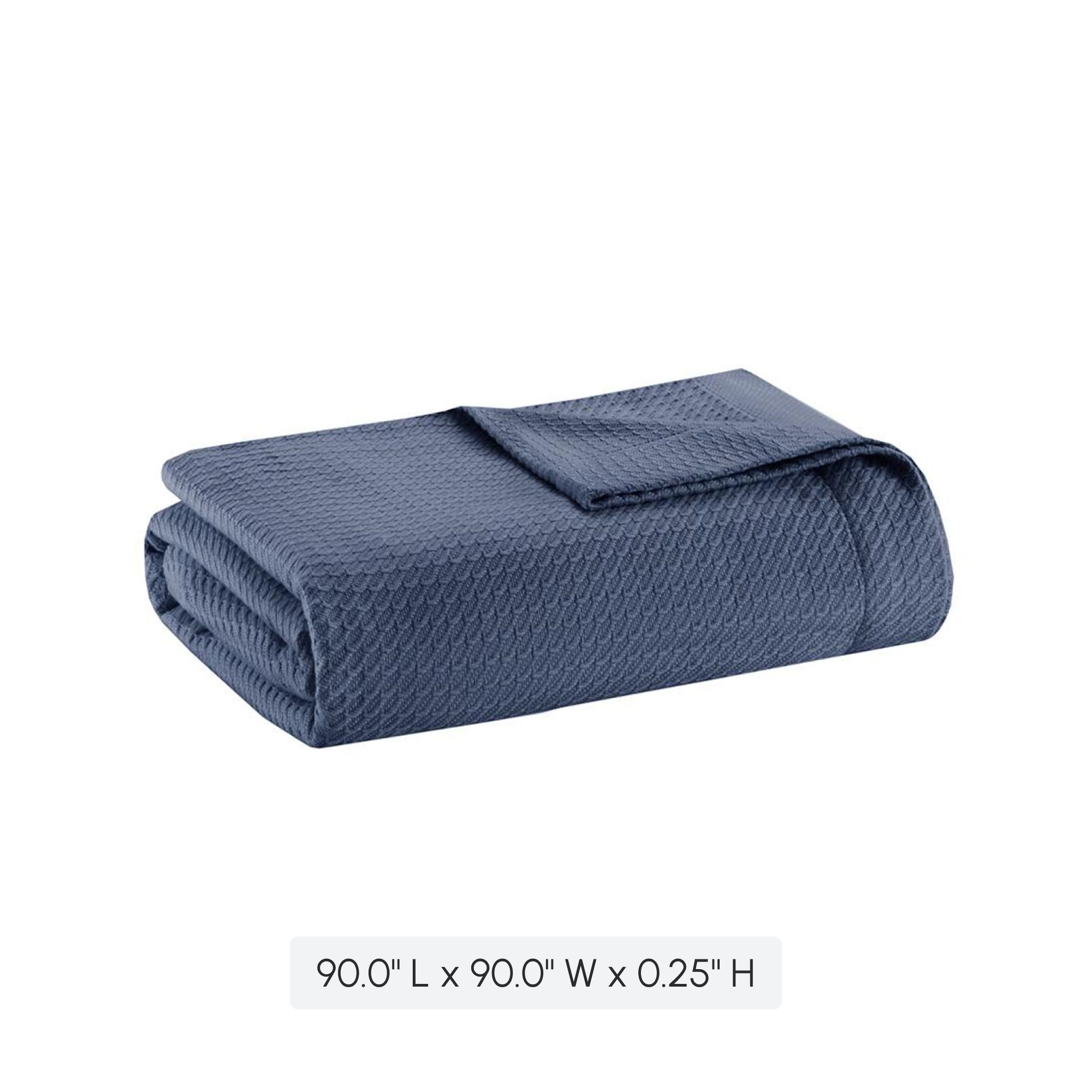 Ultra-Soft Egyptian Cotton Blanket with OEKO-TEX Certified, Breathable Weave, Machine Washable, 90" L x 90" W x 0.25" H, Blue