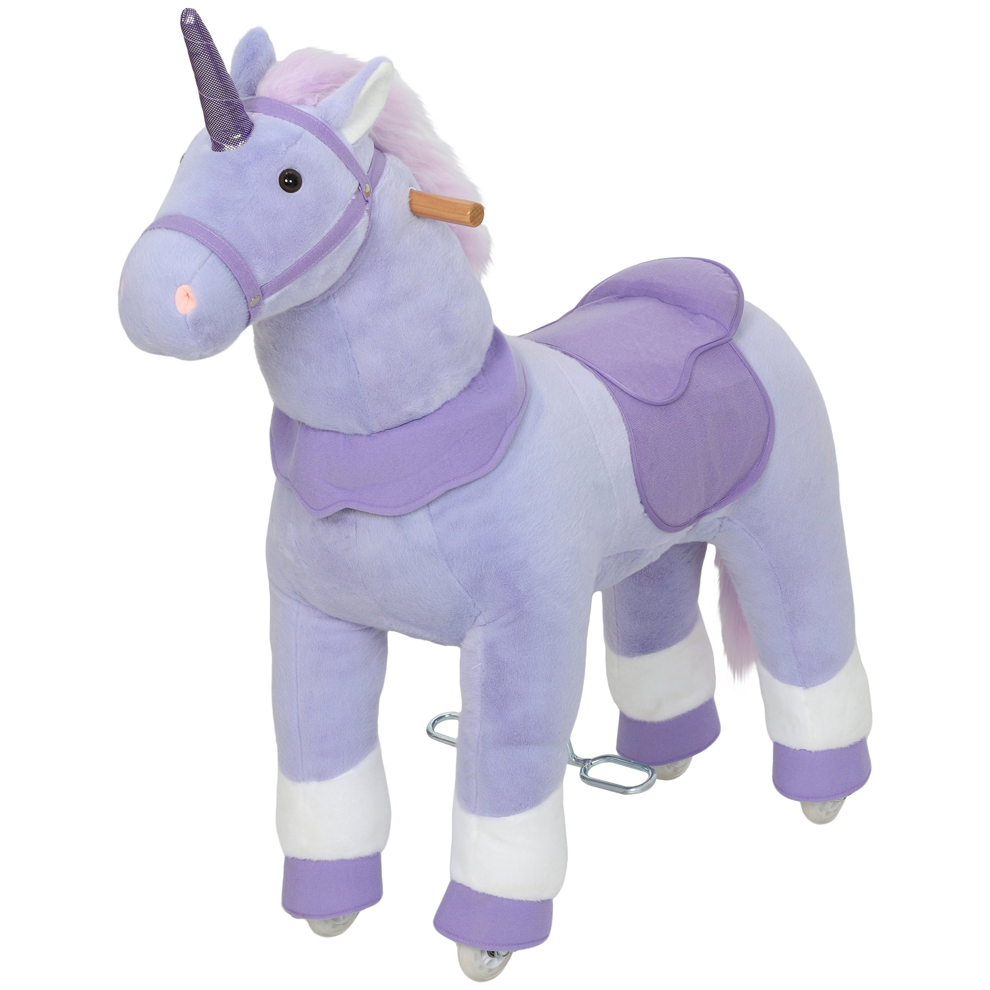 Ride on Unicorn Toy for Kids 4-7 Years, 37.8 Inch Plush Baby Rocking Horse with Wheels, No Battery Required, Purple