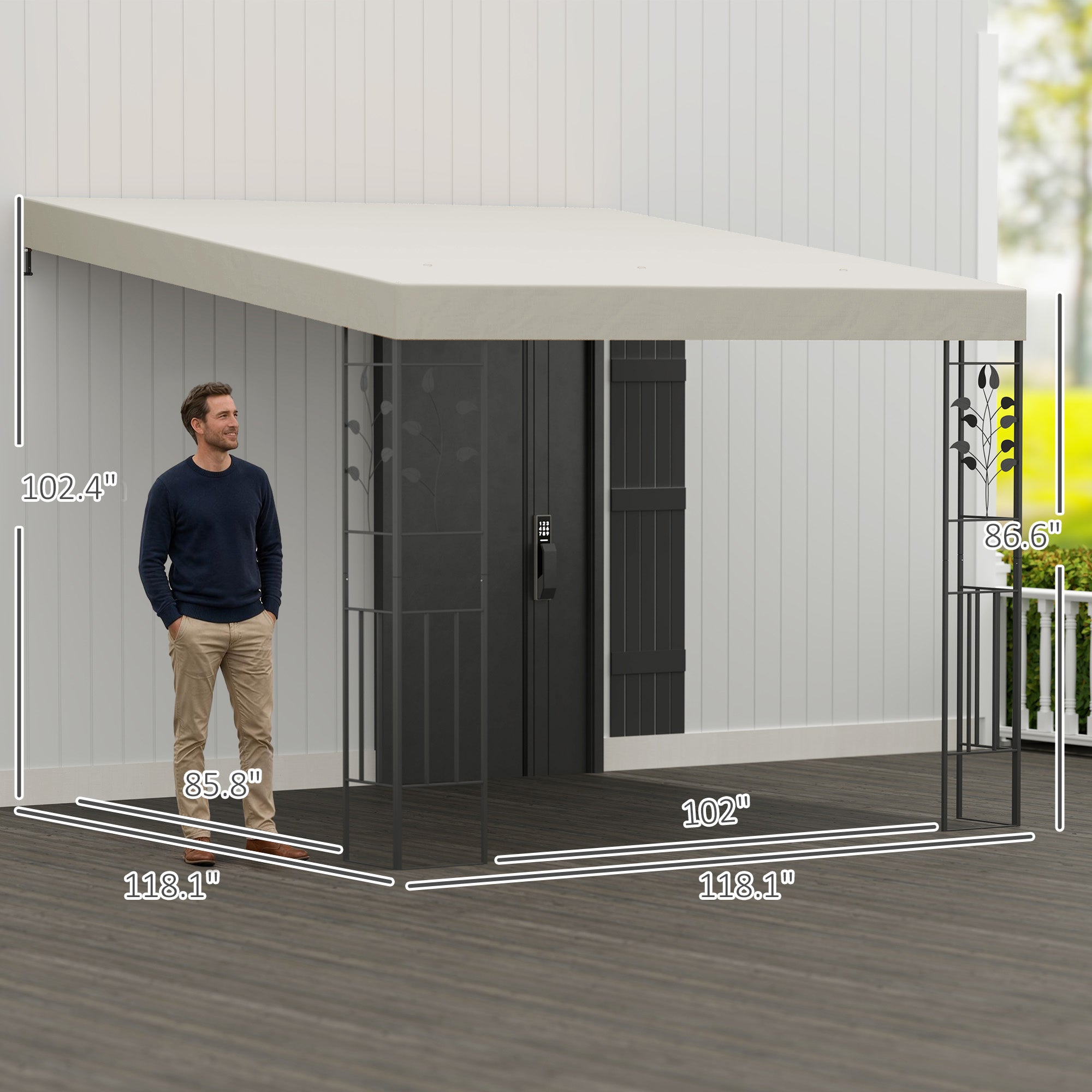 10' x 10' Outdoor Pergola Canopy, Metal Patio Canopy with Drainage Holes for Backyard, Garden, Cream White