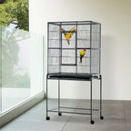 30" Rolling Metal Bird Cage Feeder with Detachable Rolling Stand, Storage Shelf, Wood Perch & Food Container