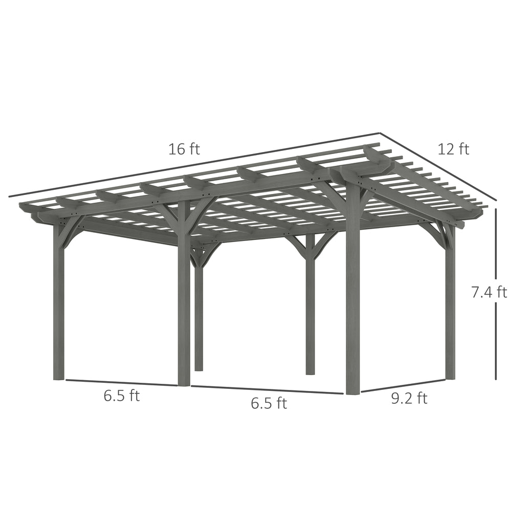 12' x 16' Outdoor Pergola, Wood Gazebo Grape Trellis with Stable Structure for Climbing Plant Support, Gray