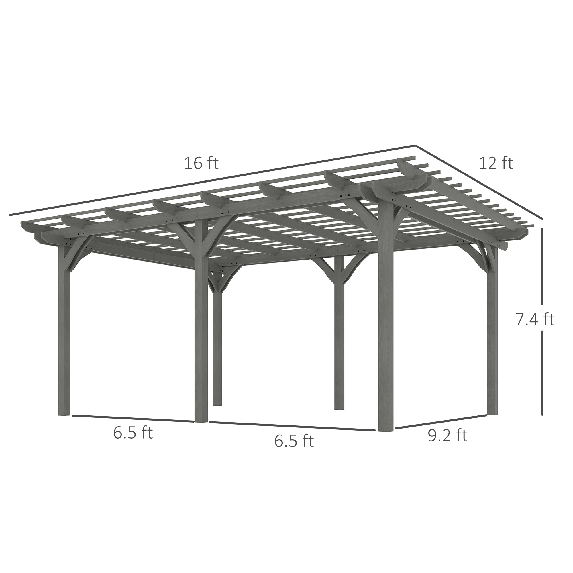 12' x 16' Outdoor Pergola, Wood Gazebo Grape Trellis with Stable Structure for Climbing Plant Support, Gray
