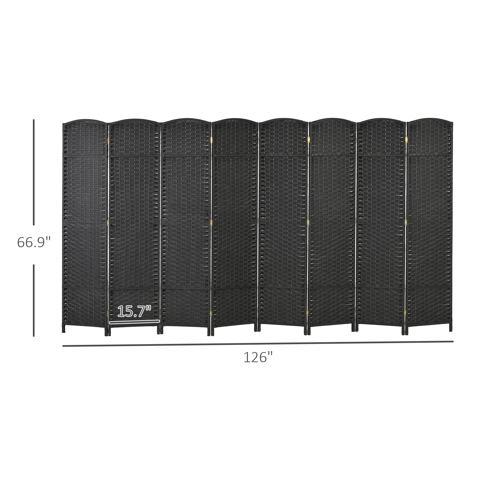 Folding Room Divider Screen 8 Panel 5.6 ' Tall Privacy Screen Freestanding Room Partition for Home Office, Black