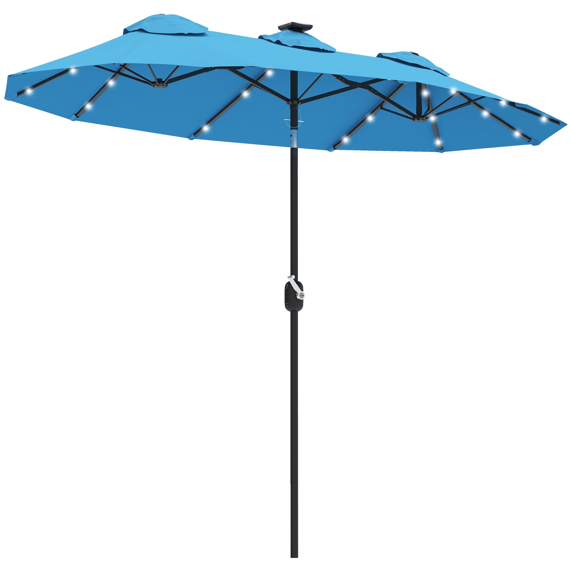 Double-sided Patio Umbrella, 9.7' Outdoor Umbrella with Tilt and Crank, LED Solar Light and 12 Ribs, Light Blue