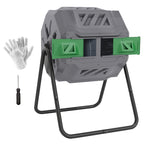 Tumbling Compost Bin Outdoor 360° Dual Chamber Rotating Composter 43 Gallon, Light Gray