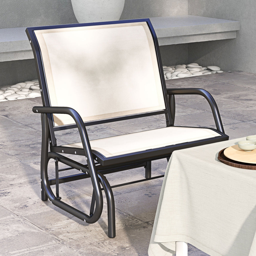 Outdoor Glider Chair, Steel Swing Chai with Curved Armrests for Porch, Garden, Poolside, Balcony, Cream White