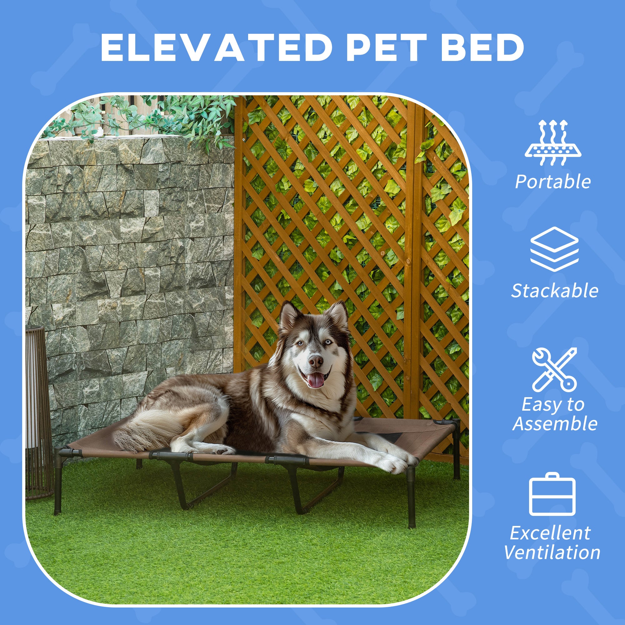 XL Elevated Dog Bed, Outdoor Raised Dog Bed, Portable Pet Cot w/Carry Bag Metal Frame Breathable Mesh Indoor and Outdoor Tan