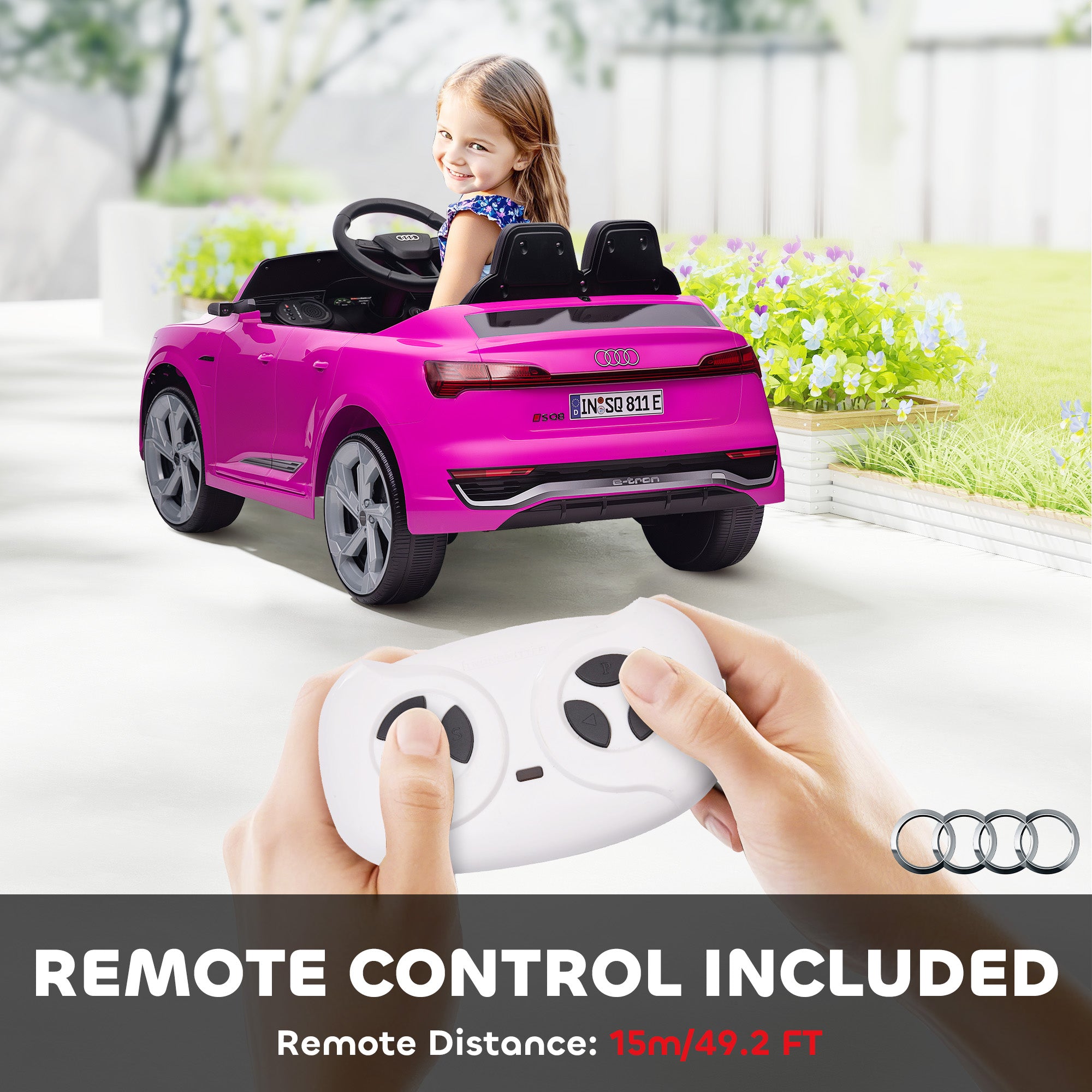 Q8 e-tron Sportback Licensed 12V Battery Powered Kids Electric Car w/ Spring Suspension, Soft Start, Pink