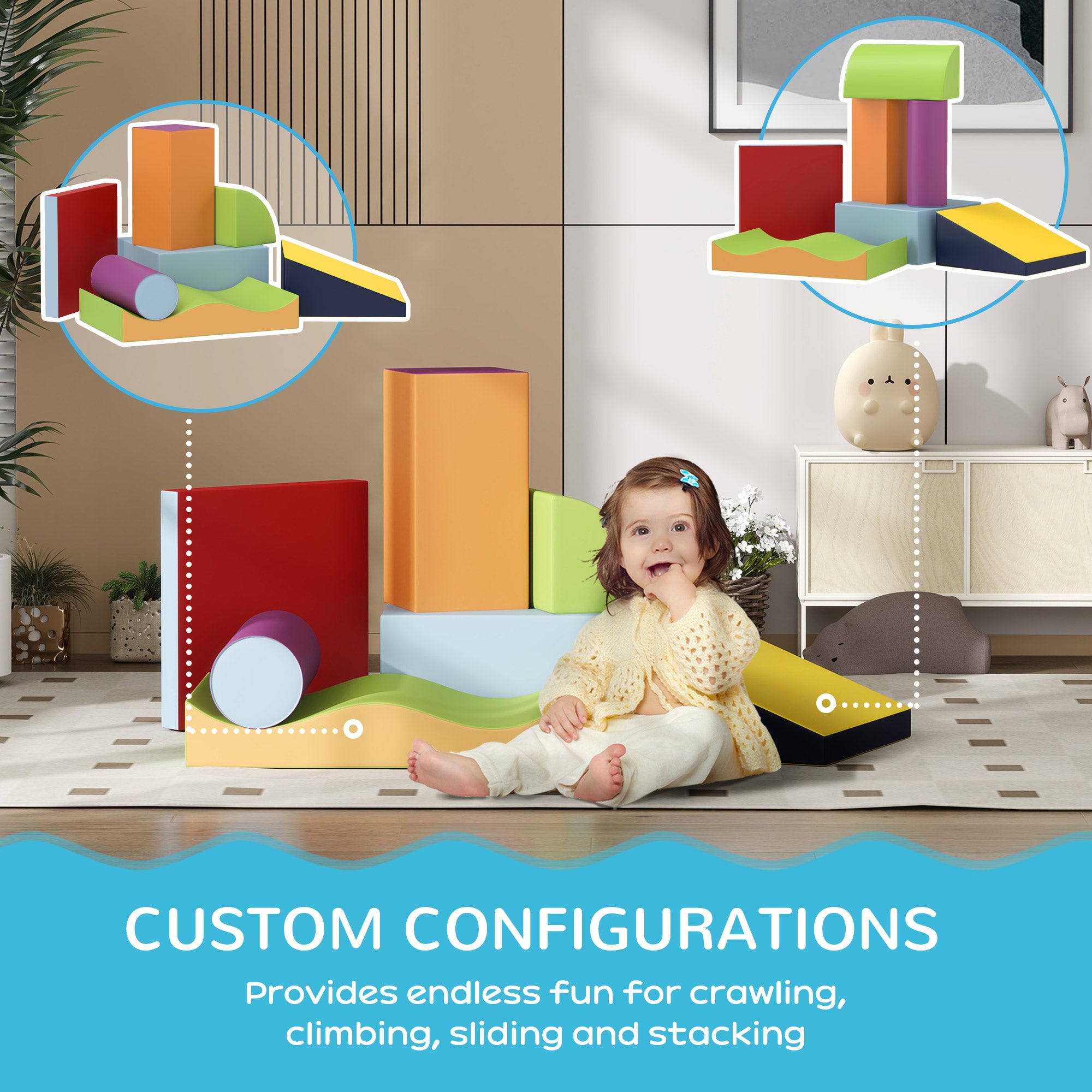 7 Piece Climb and Crawl Activity Play Set Soft for Toddler, Contemporary