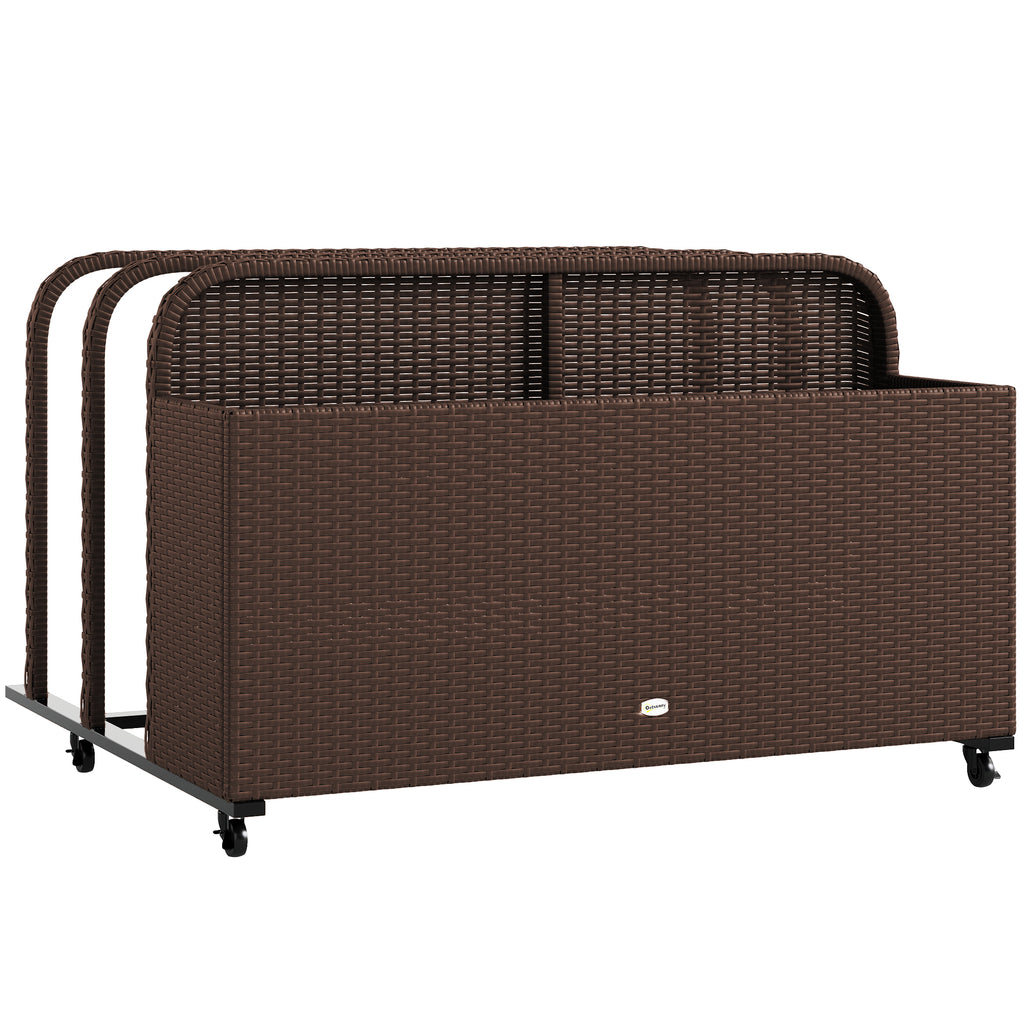 PE Rattan Pool Float Storage Organizer with Wheels, Brown