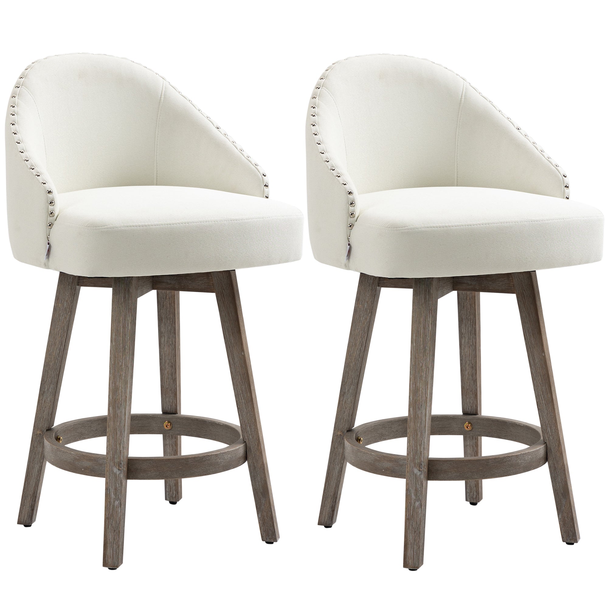 Bar Stools Set of 2 Fabric Kitchen Counter Stools, White