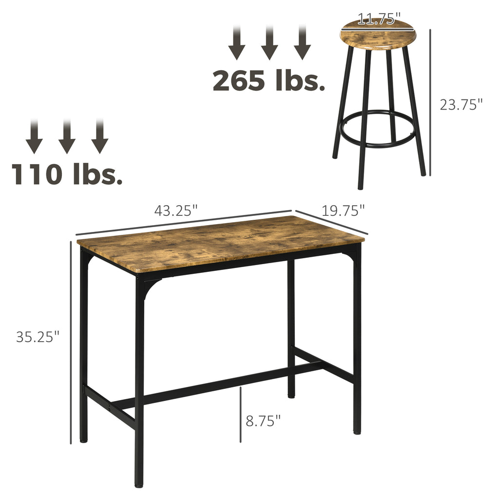 5-Piece Counter Height Bar Table and Chairs Set, Bar Table with Stools, Kitchen Table 4 Chairs, Rustic Brown