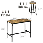 5-Piece Counter Height Bar Table and Chairs Set, Bar Table with Stools, Kitchen Table 4 Chairs, Rustic Brown