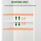 Tall Bathroom Storage Cabinet/Freestanding Linen Tower with 3-Tier Open Adjustable Shelf and Cupboard, White