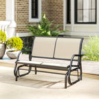 2-Person Outdoor Glider Bench, Patio Double Swing Rocking Chair Loveseat w/Powder Coated Steel Frame for Backyard Garden Porch, Beige