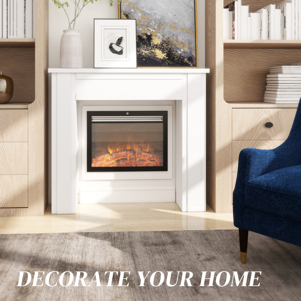 Modern Fireplace Mantel, Freestanding Fireplace Surround with Leg for Electric Fireplaces, 44.7" W x 40" H, White