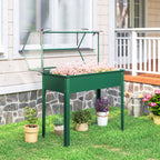 Elevated Garden Box with Greenhouse Cover, Raised Garden Bed with Legs and Drainage Hole for Vegetables, Green