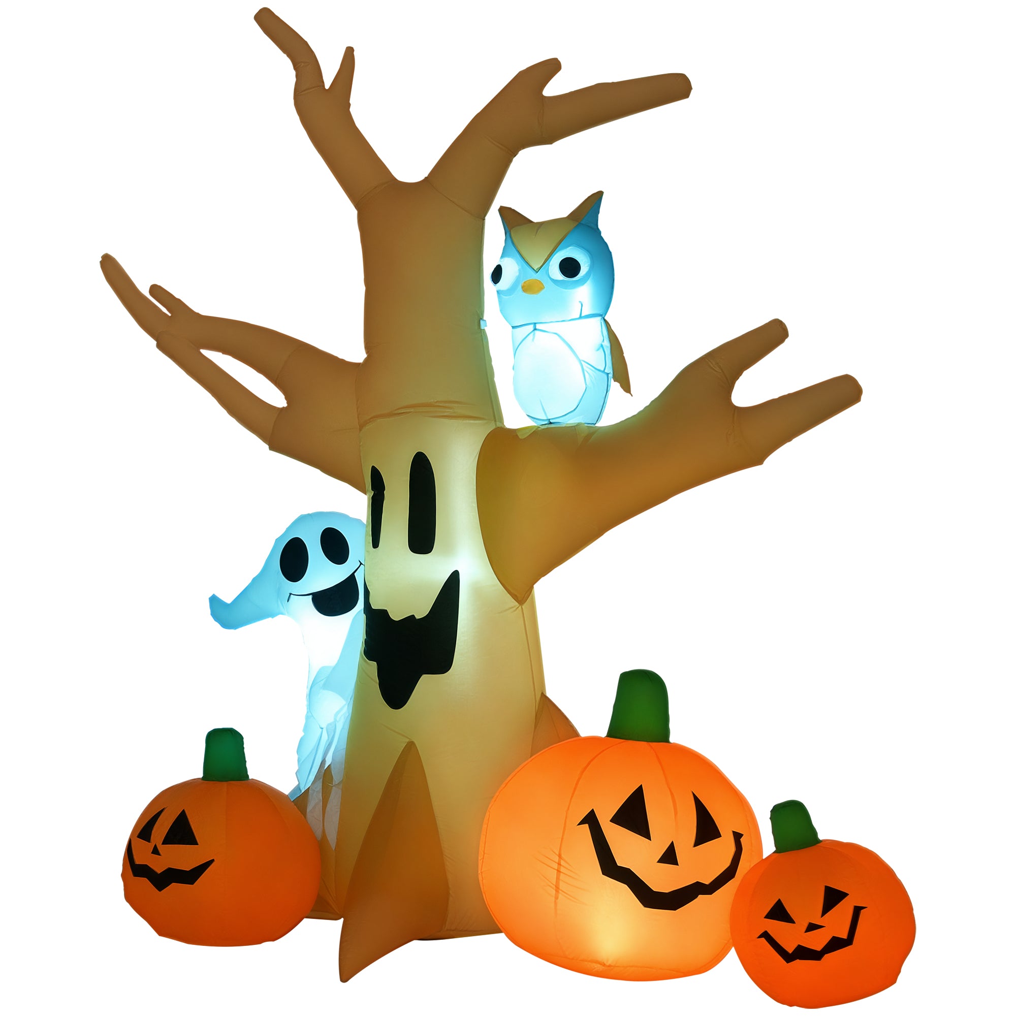 7.5' Tall Lighted Halloween Inflatables Outdoor Decorations Haunted Tree With Owl, Ghost, Pumpkins, Blow Up LED Yard Decor for Garden, Lawn, Party, Holiday, Waterproof