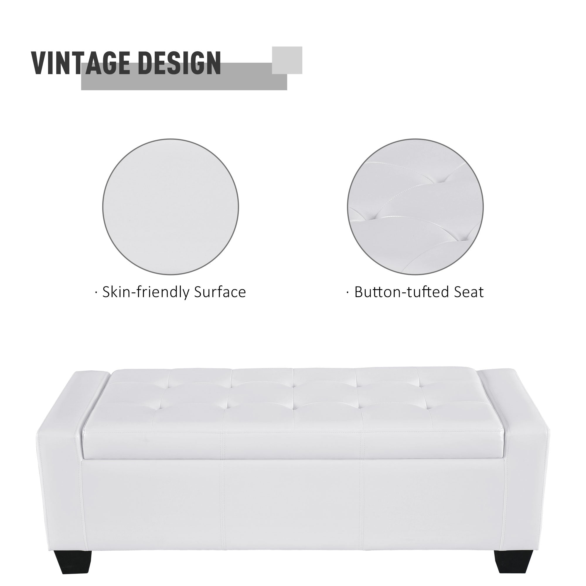50.5" Faux Leather Rectangular Tufted Storage Ottoman for Living Room, Entryway, or Bedroom, White