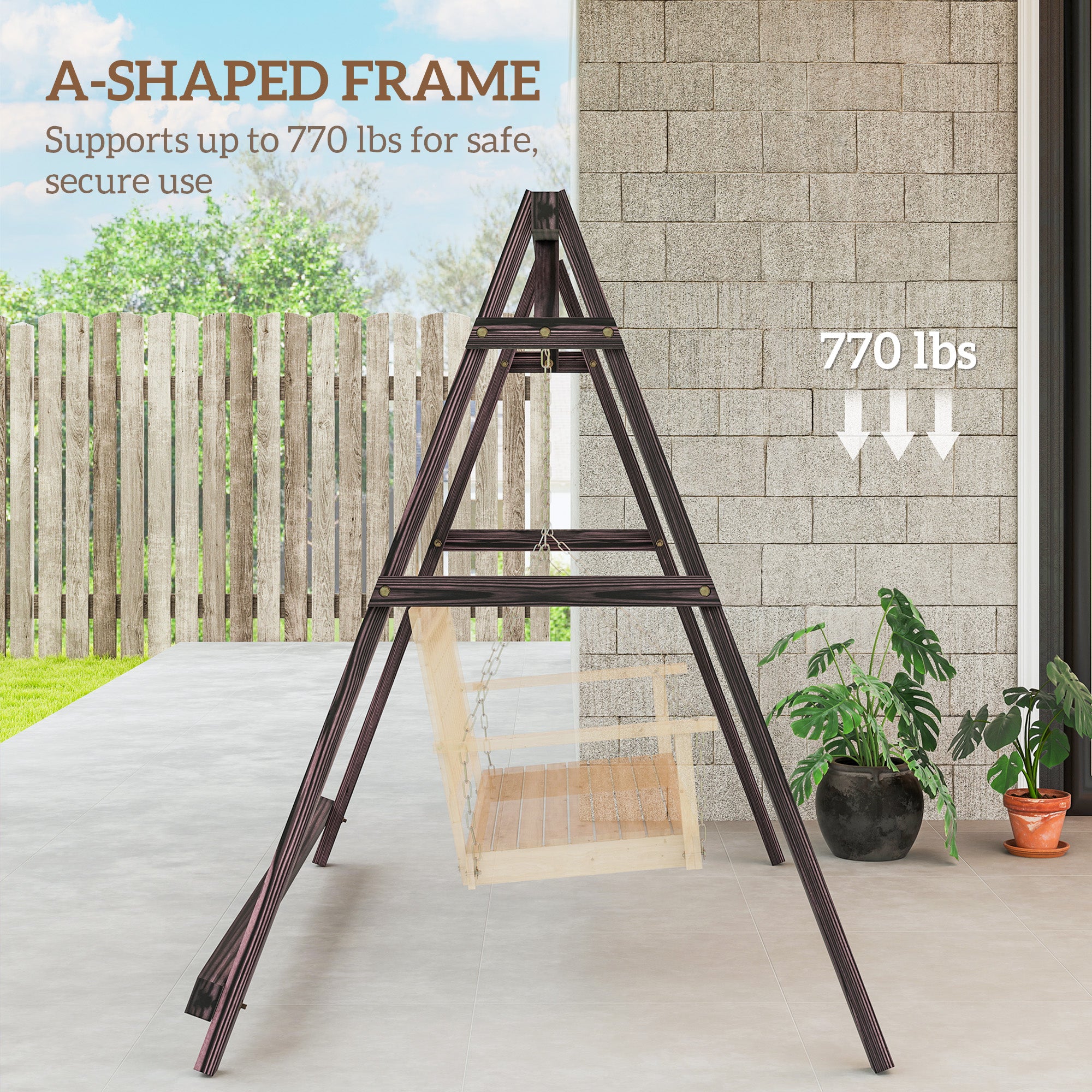 Porch Swing Frame, Heavy Duty A-Frame Hanging Chair Stand Only with Reinforced Bars for Porch, Garden, Backyard