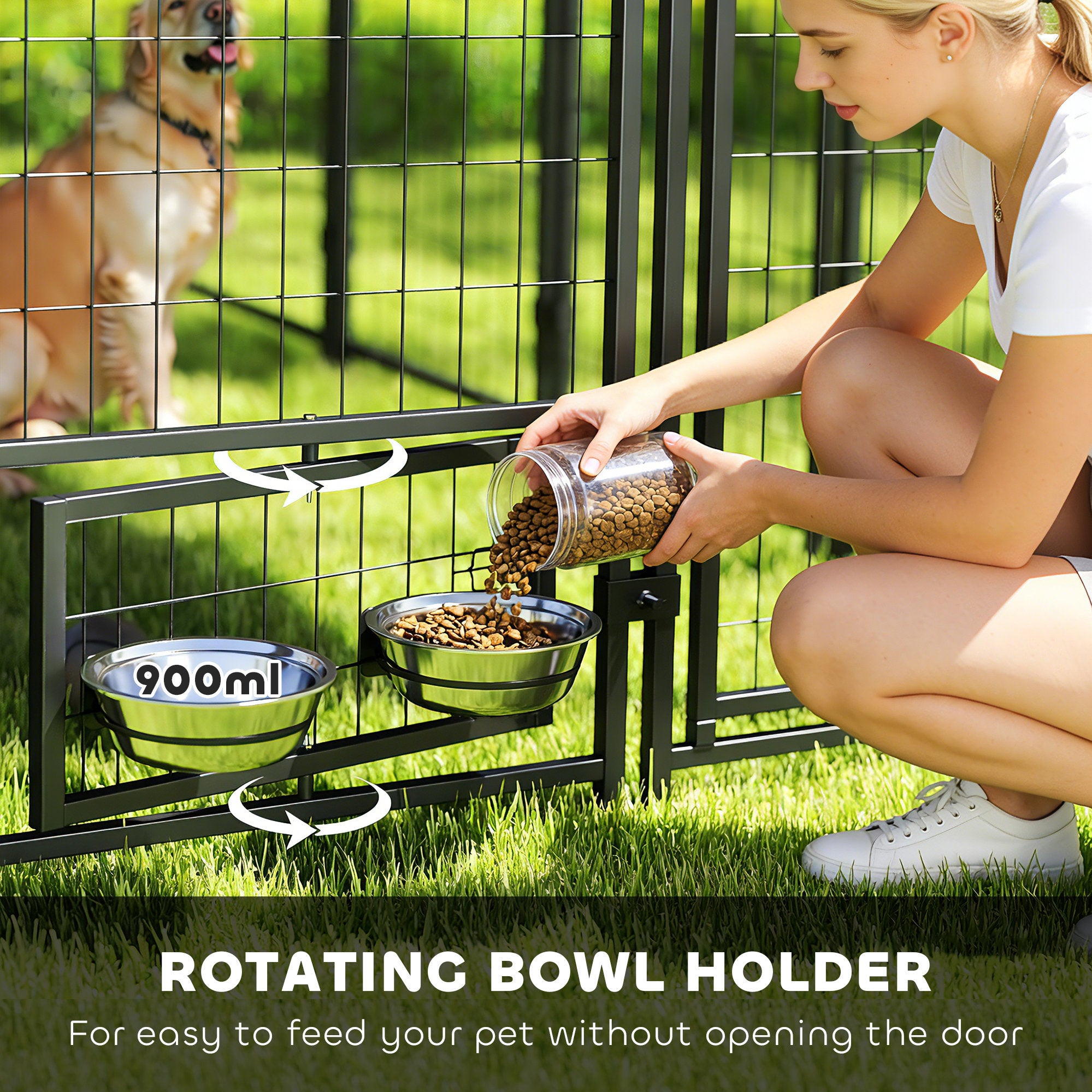 8' x 4' x 6' Outdoor Dog Kennel, Dog Kennel Outside Run with 360° Rotating Bowls, Waterproof & UV Resistant Cover