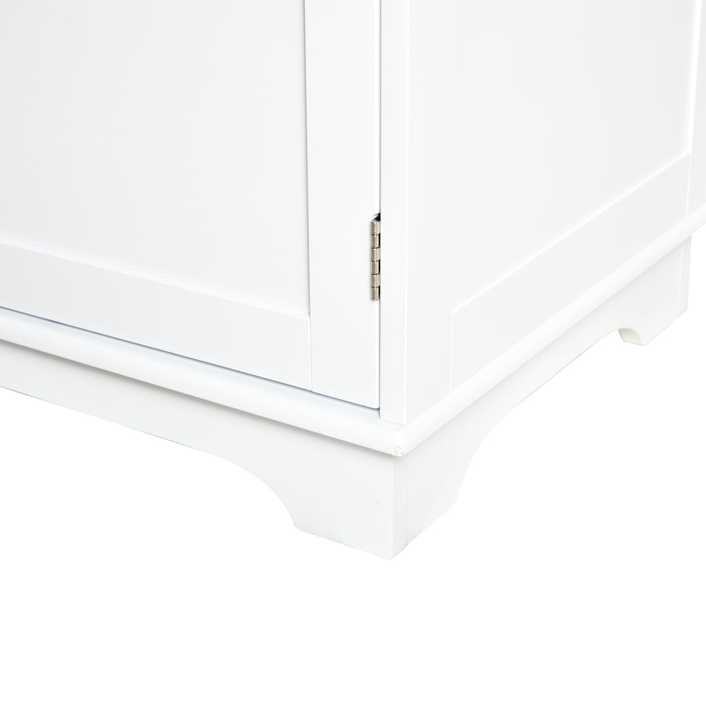 Kitchen Storage Cabinet, Sideboard Floor Cupboard with Solid Wood Top, Adjustable Shelf, and 2 Drawers for Living Room, and Hallway, White